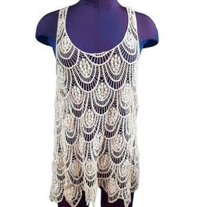 Phase One Cream Crochet Racerback Tank Top Size Large Women's